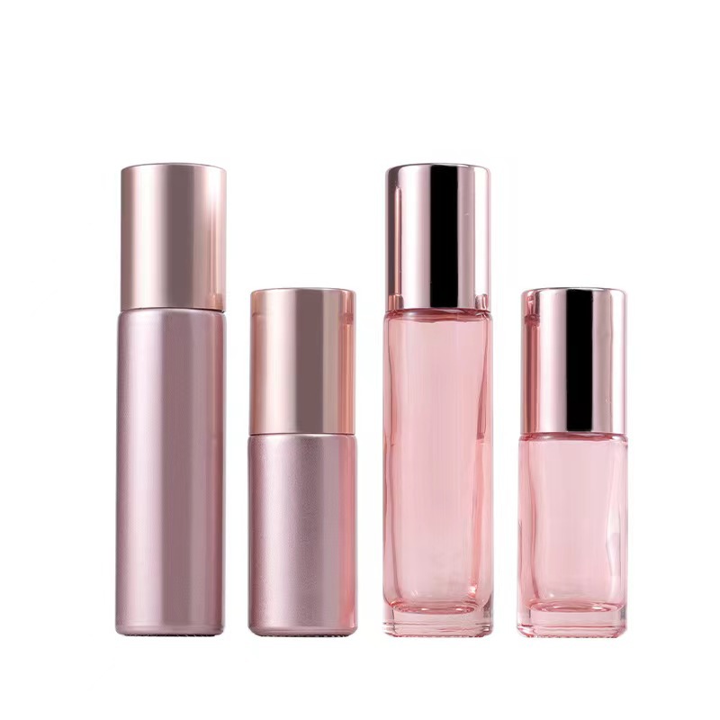 Botella de bola de rodillo de vidrio Rosa melocotón de 10ml sub-embalaje de aceite esencial Botella vacía cuentas de perfume de vidrio engrosado sub-botella portátil