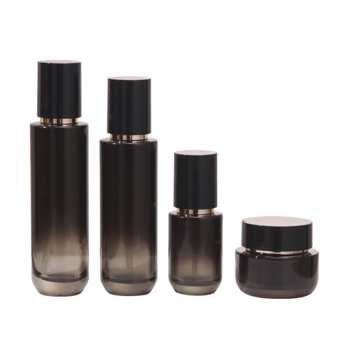 High-end small black bottle cosmetic glass packaging material push-type lotion, essence, foundation, face cream sub-bottling bottle