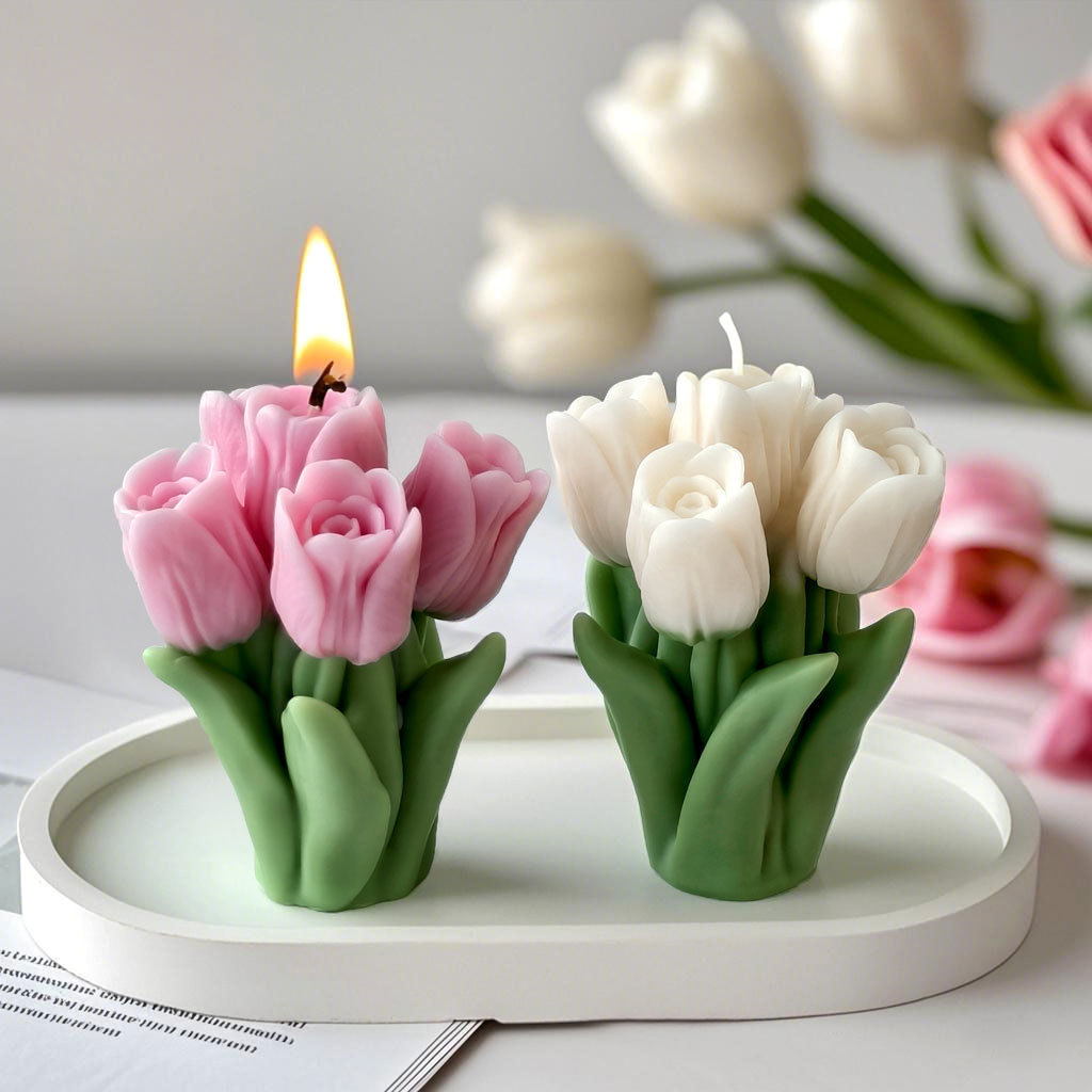 Bougie parfumée Bouquet de Tulipes, ornement floral fait main, cadeau idéal pour la Saint-Valentin ou un mariage_voghion.com