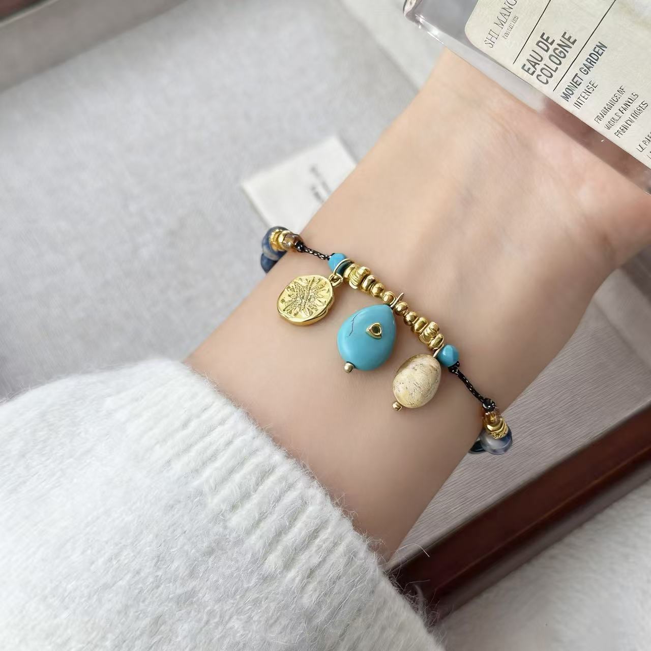 Retro turquoise ethnic organic bracelet handmade natural stone