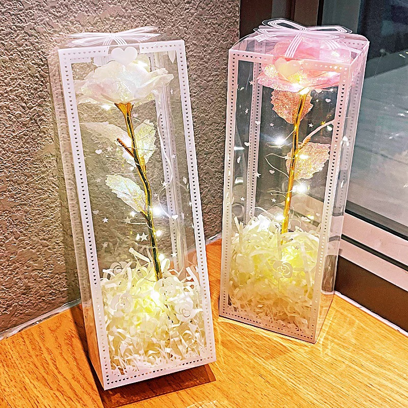 Ramo de rosas artificiales de flor eterna de oro brillante mercado nocturno parque puesto callejero venta al por mayor recuerdo creativo del Día de San Valentín chino