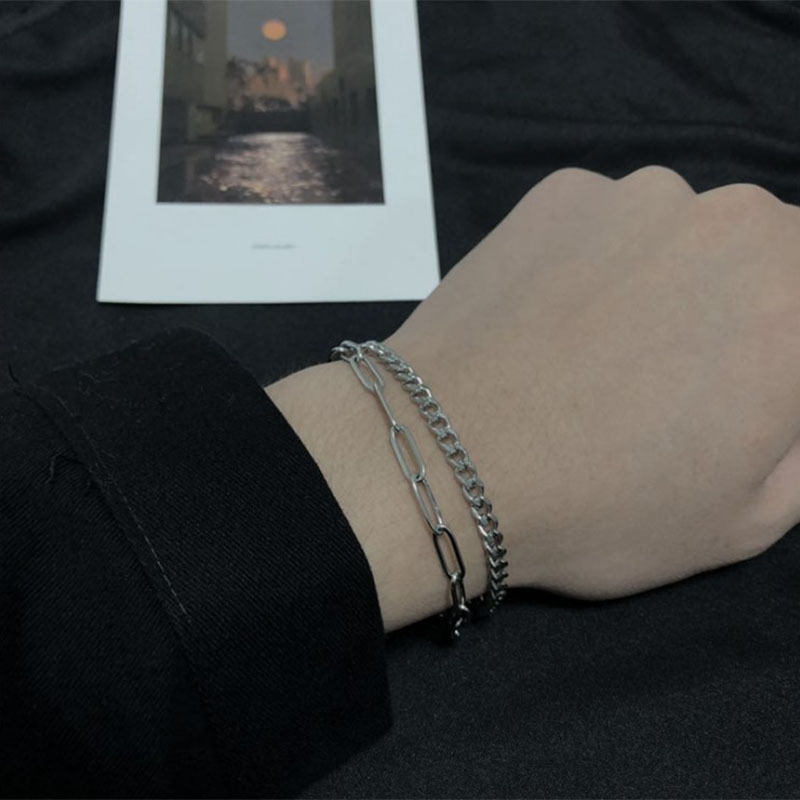 Pulsera de cadena doble capa estilo hip hop para amistad_voghion.com