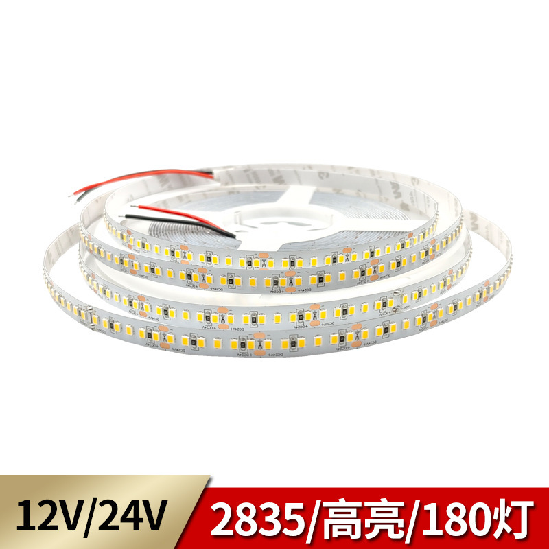 Led Strip Light 12V 24V 2835 High Brightness 180 Lights Single Row Self-Adhesive Bare Board with Adhesive Backing Linear Flexible Light Strip