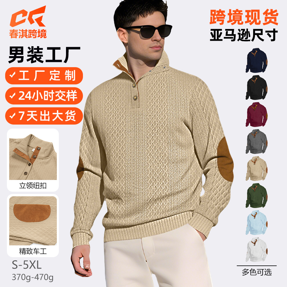 Nueva ropa de hombre para primavera y otoño, talla europea, suéter de punto jacquard de manga larga con cuello alto, informal, deportivo, para exteriores.