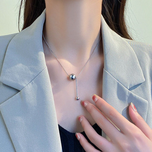 Minimalist ins metal ball long sweater chain does not fade titanium steel necklace female personality versatile tassel snake bone chain