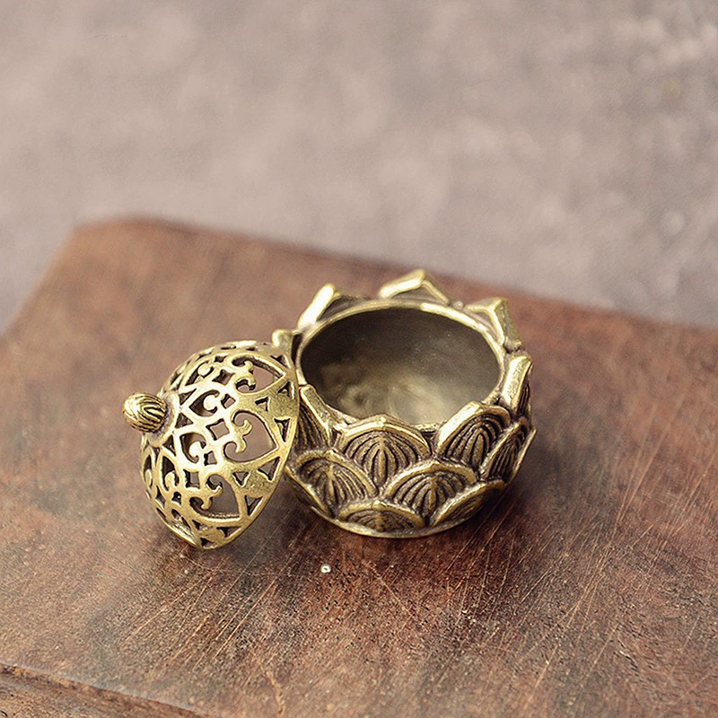 Home decoration hollow lotus incense burner incense offering coffee table decoration mini incense burner incense insert copperware Amazon