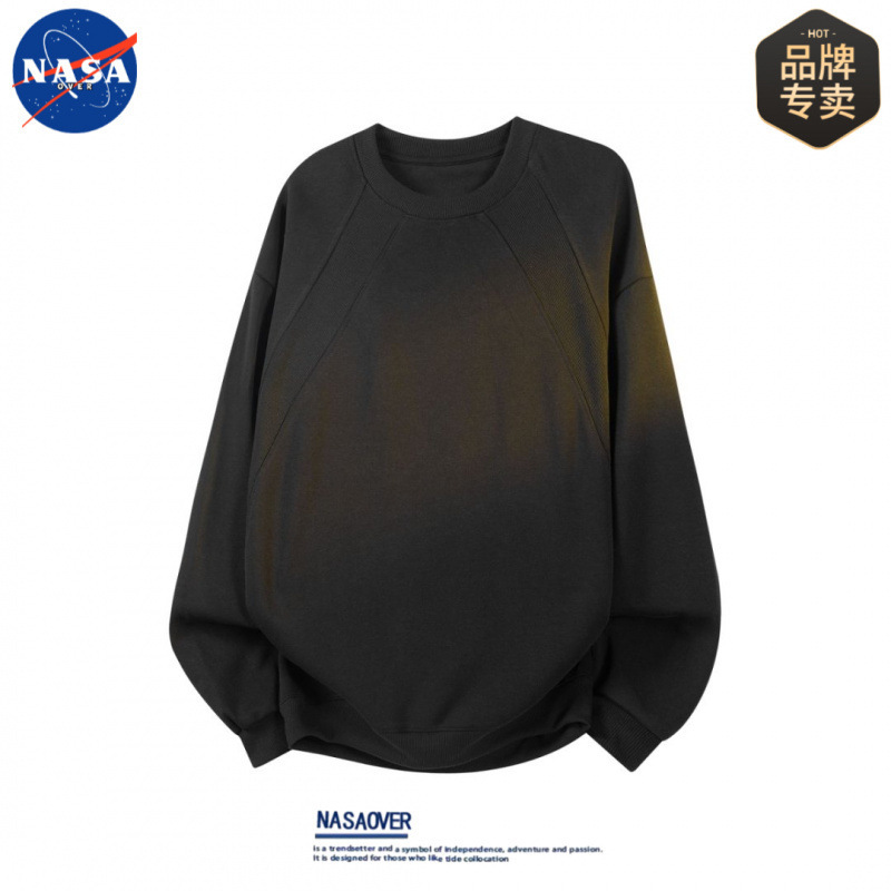 NASA品牌秋季高质量设计感长袖卫衣男士休闲纯色宽松百搭潮流上衣|undefined