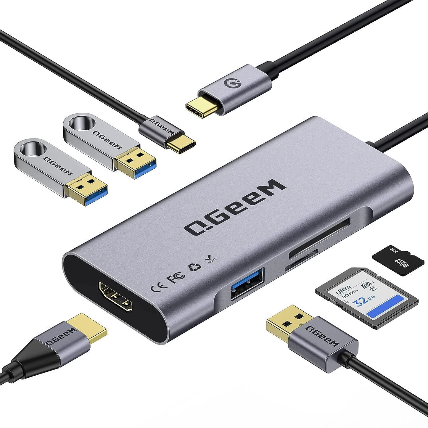 QGeeM 7 -in -1 multi -function TYPEC expansion dock USB3.0 hub HUB expand HDMI card reader