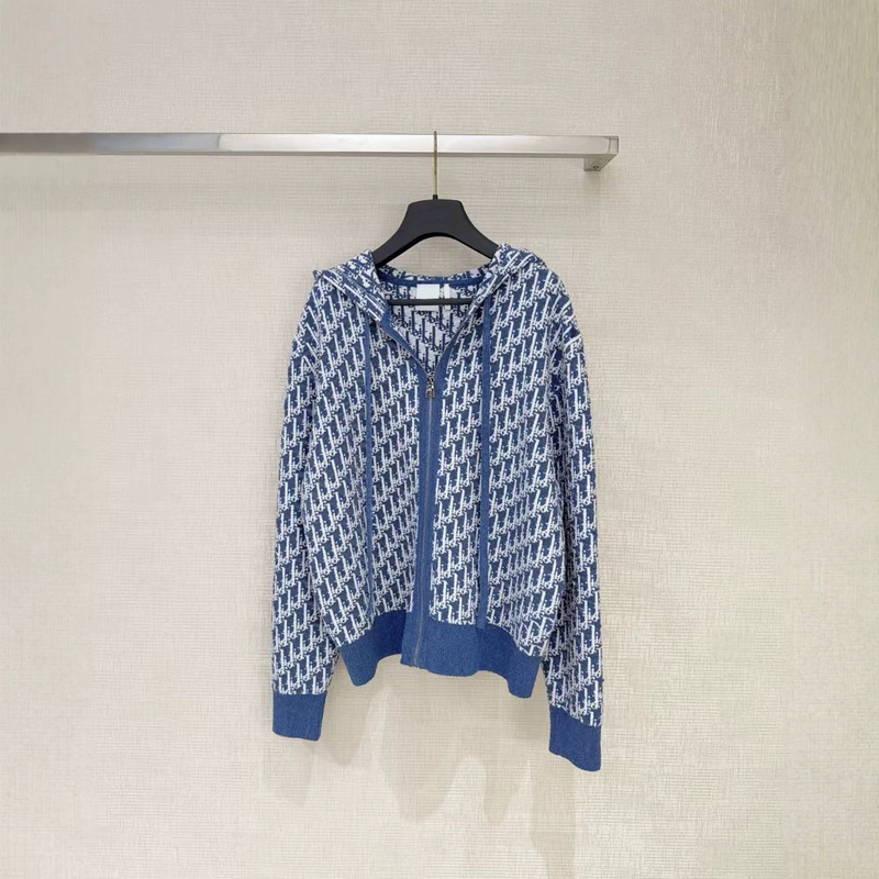 Knitwear early autumn set, Nanyou high-end women's new fashion, color-blocking front and back letter print hooded knit cardigan + pants