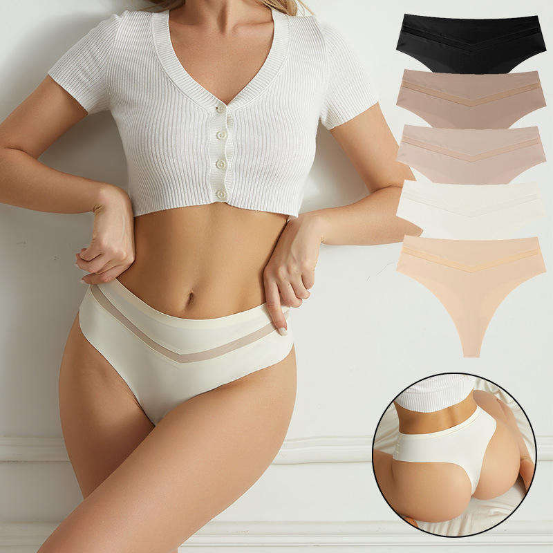 Foreign trade mid-waist seamless antibacterial nylon one-piece ice silk women's V-shaped mesh panties Foreign trade mid-waist seamless antibacterial nylon one-piece ice silk women's V-shaped mesh panties