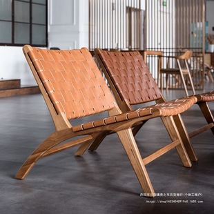 Nordic Solid Wood Single Sofa Chair Japanese-Style Rope Saddle Chair Homestay Leisure Retro Lazy Chair Sofa