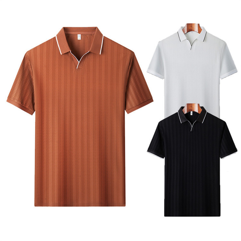 2025 New Summer Lapel Casual Polo Shirt Men's Short-Sleeved Thin T-Shirt Simple Lapel T-Shirt Men's Clothing