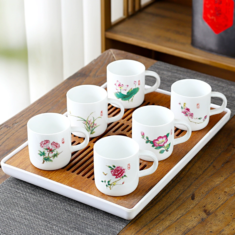 1VPK белая porcelain чашка чая керамическая для мастера чая, подождав, чтобы использовать резинку против ожогов, 6 установленных бокалов