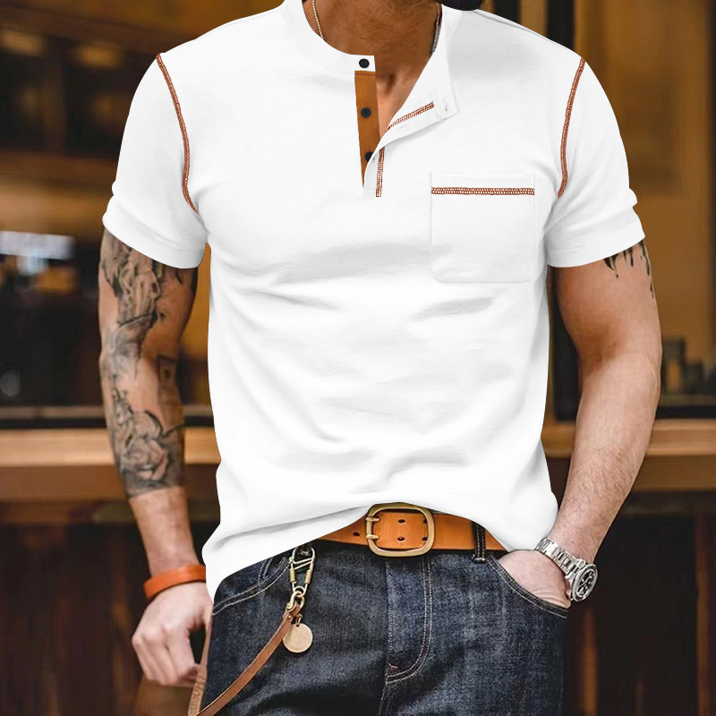24 Summer Solid Color Short Sleeved T-Shirt Polo Top Men's_voghion.com