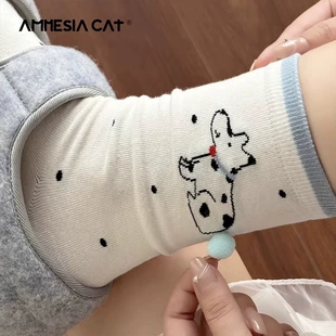 Носки женские хлопковые серые с горошком и собакой средние