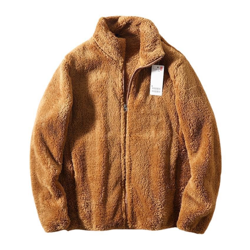 試着室 ~ 両面の珊瑚の絨毯の冬のタイプの男性の立襟とベルベットの保温は絨毯の揺れる粒の絨毯のカジュアルなコートをつかみます。