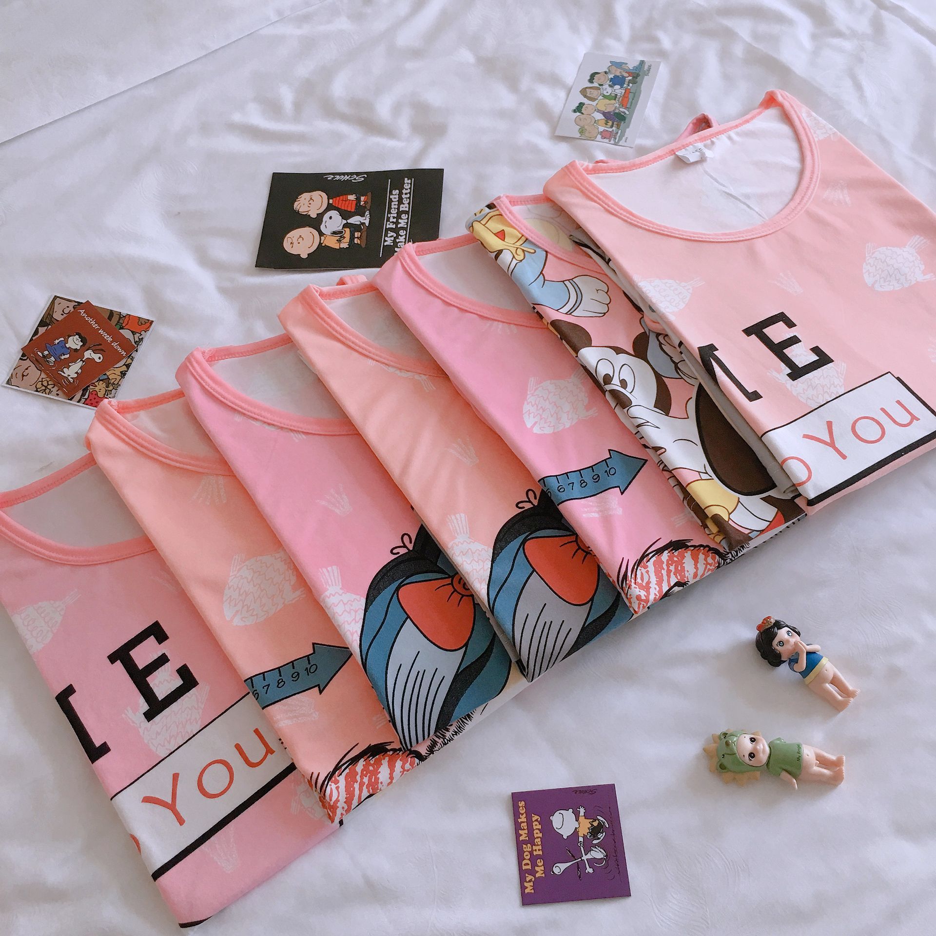 Ventas directas de la fábrica una variedad de pijamas camisón de las mujeres Vestido de manga corta suelta de dibujos animados de verano transfronterizo Comercio exterior al por mayor Sudeste de Asia