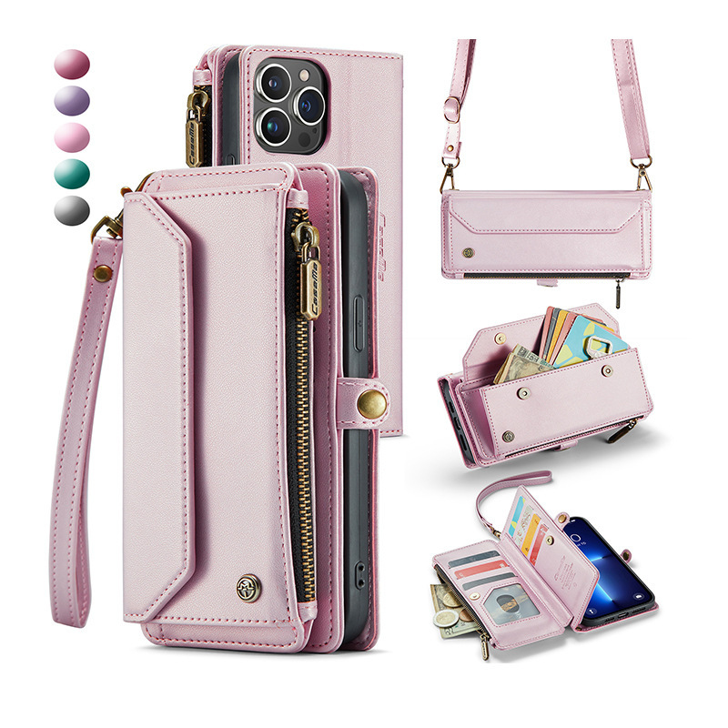 Shoulder strap backpack for 16Pro Max Apple 15 phone case 13 flip zipper bag case Shoulder strap backpack for 16Pro Max Apple 15 phone case 13 flip zipper bag case