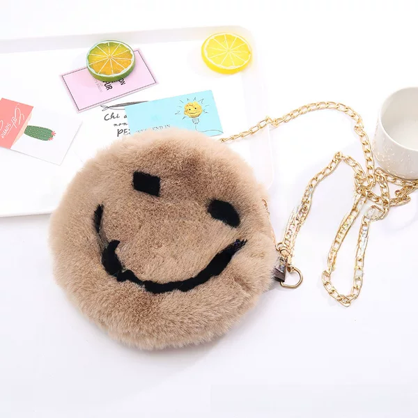 Smiley Plush Bag Fur Bag Imitation Wool Bag Fashion New Plush Backpack Children's Bag