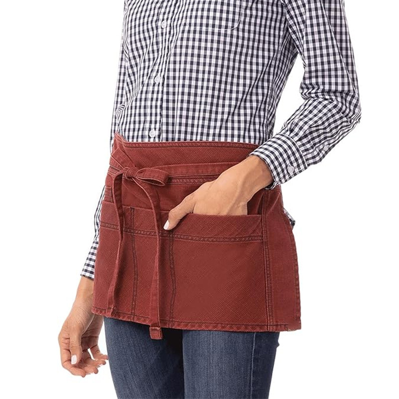 Delantal transfronterizo de media longitud, lona, comida occidental, café, restaurante, camarero, ropa de trabajo, delantal corto para hombres y mujeres, LOGOTIPO personalizado