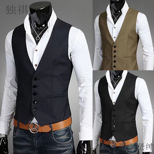European and American Fashion Men's Suit Vest Korean Style Slim Fit Casual Solid Color Large Men's Vests