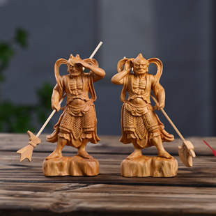 Cypress Solid Wood Carving,千里眼 and Wind-Ear Wood Root Carving, Home Desktop Decoration, Crafts, Small Ornaments for Gift Giving