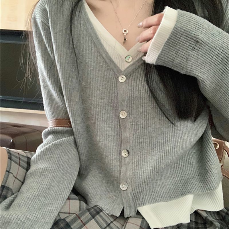 假两件针织衫女秋季上衣2025新款内搭慵懒风设计感长袖开衫上衣in|undefined