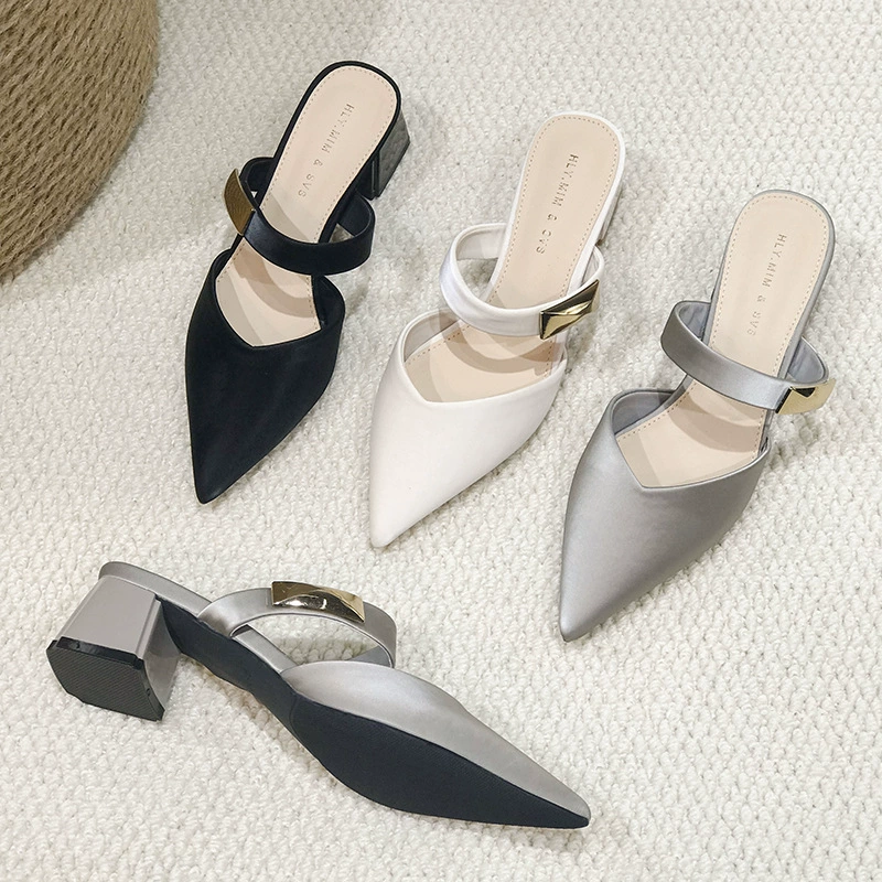 Huiliya Baotou/женские тапочки, новинка 2024, верхняя одежда на высоком каблуке, туфли-мулы Baotou на среднем каблуке и толстом каблуке G5330-6