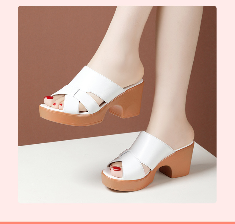 Sandal cao gót nữ hở mũi đế xuồng da thật gót 9cm — Màu trắng 9cm, Màu đen 9cm, Màu trắng 7cm, Đen 7cm chi tiết 10