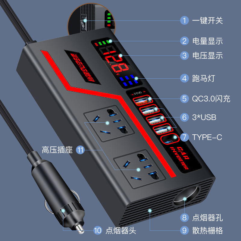 车载逆变器转换器插头12V24v转220V电源插座点烟器汽车用快充批发|undefined