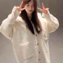 慵懒大毛领连帽毛衣外套女秋冬季加厚软糯宽松小香风针织开衫上衣