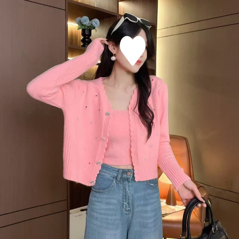 Conjunto Tejido de Dos Piezas para Mujer de Viscosa, Cárdigan y Tirantes, para Otoño image 4