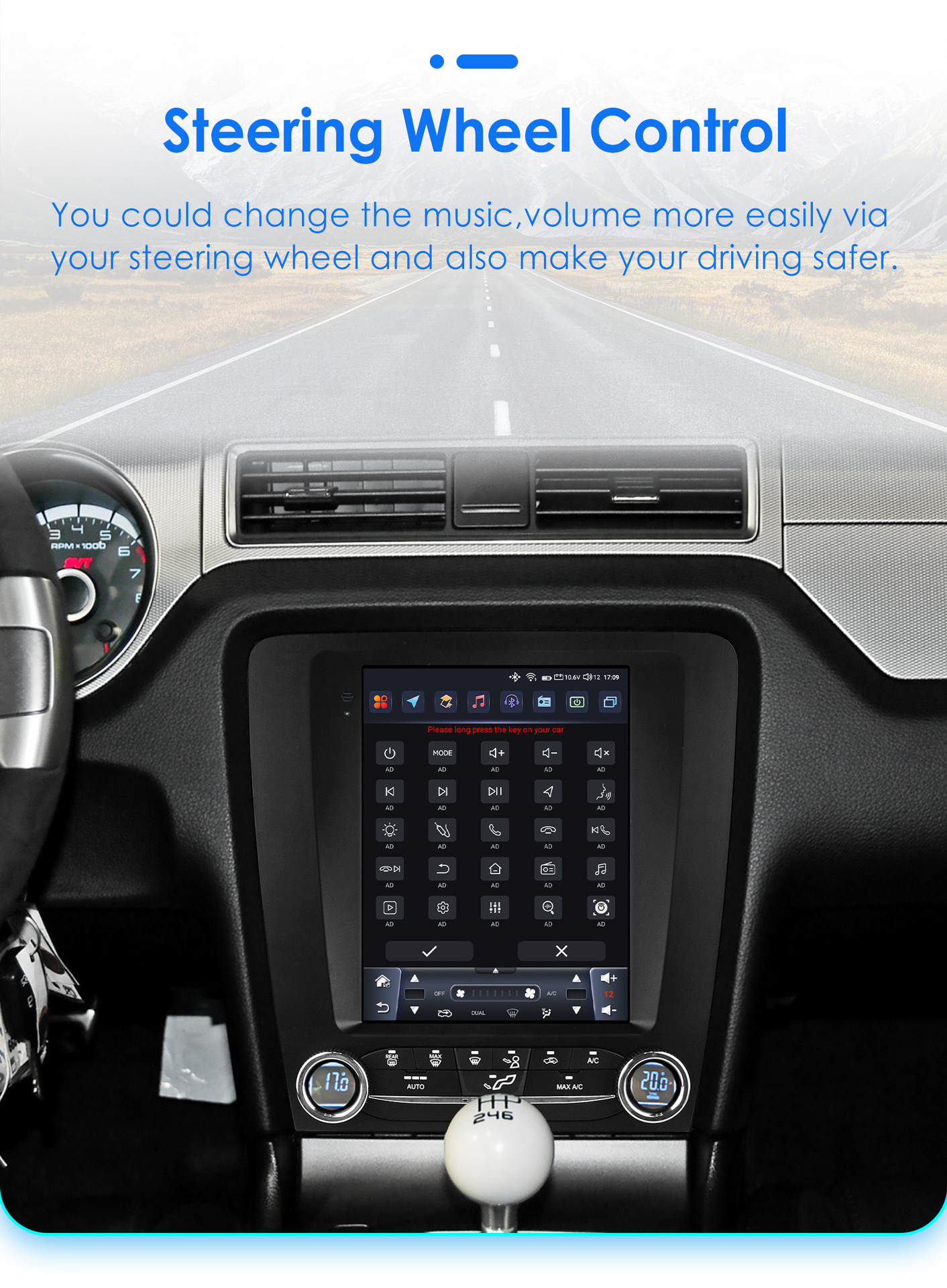 Suitable for 10-14 Ford Mustang Modified Models, Mustang-Specific 9.7inch Vertical Screen Android Large-Screen Navigation Gps