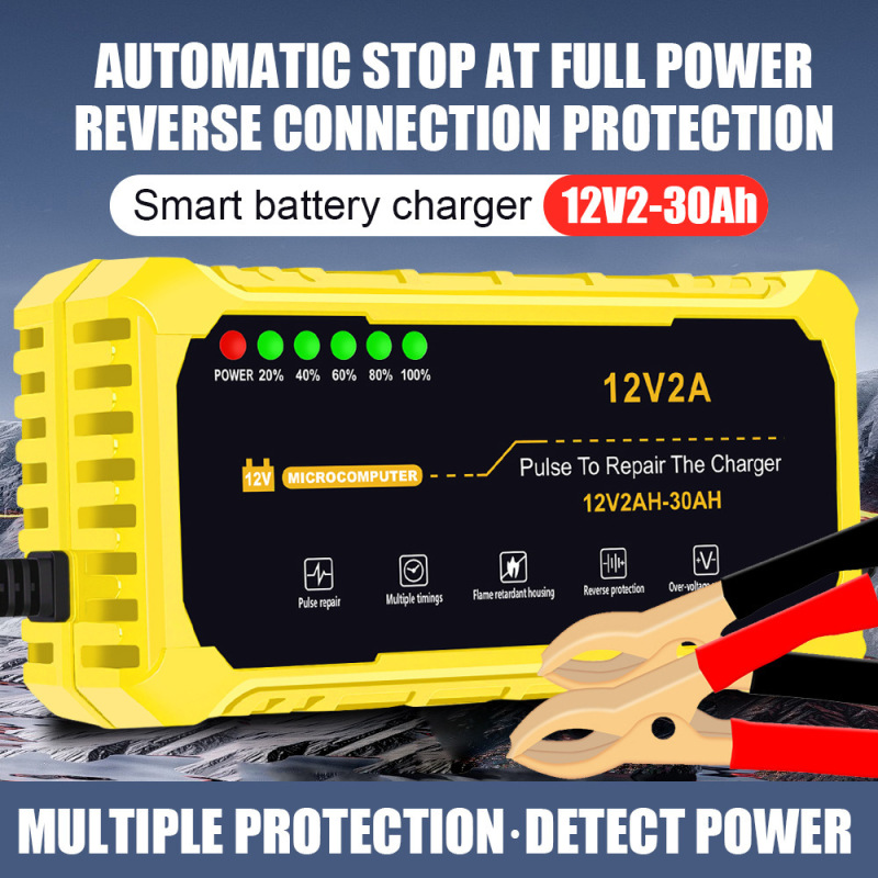 12V2A Charger Car Battery Charger Motorcycle Battery Intelligent Pulse Repair Battery Charger
