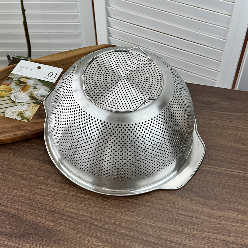 Chockmen Zhuo Deming 18/10 Tanque multiusos binaural de acero inoxidable Cesta de drenaje Tanque de arroz de orificio denso Lavabo de verduras