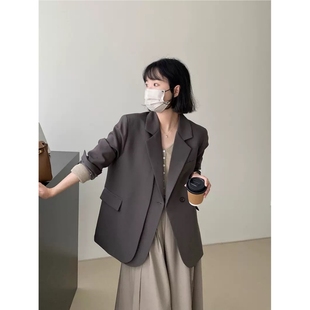 High-end gray small suit jacket women's Korean-style double placket design small small small casual temperament top