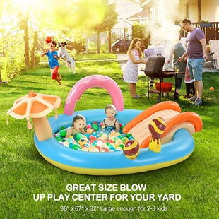 Factory Customized Slide Inflatable Swimming Pool 2m Ellipse Rainbow Water Spray Pool with Mushroom Gazebo Children's Play Round