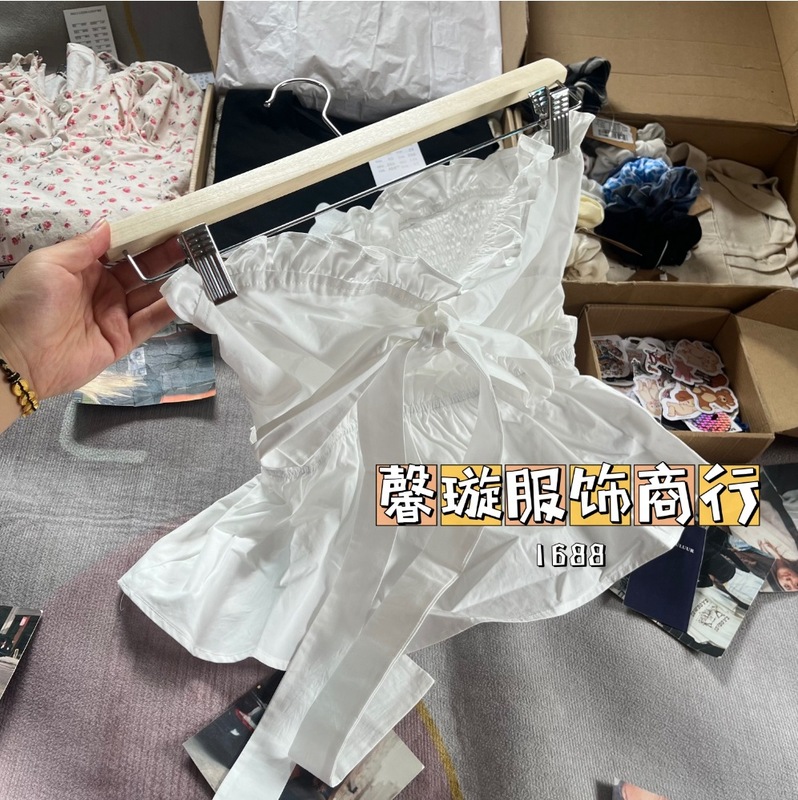 BM スタイル アメカジ リボン リボン ホワイト チューブ トップ シャツ トップス BM フリル ウエスト ベスト|undefined