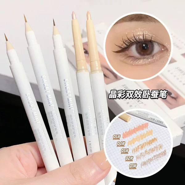SWEET MINT crystal color double-effect lying silkworm pen dual-purpose double-headed eyeliner waterproof oil-proof non-smudging genuine goods recommend