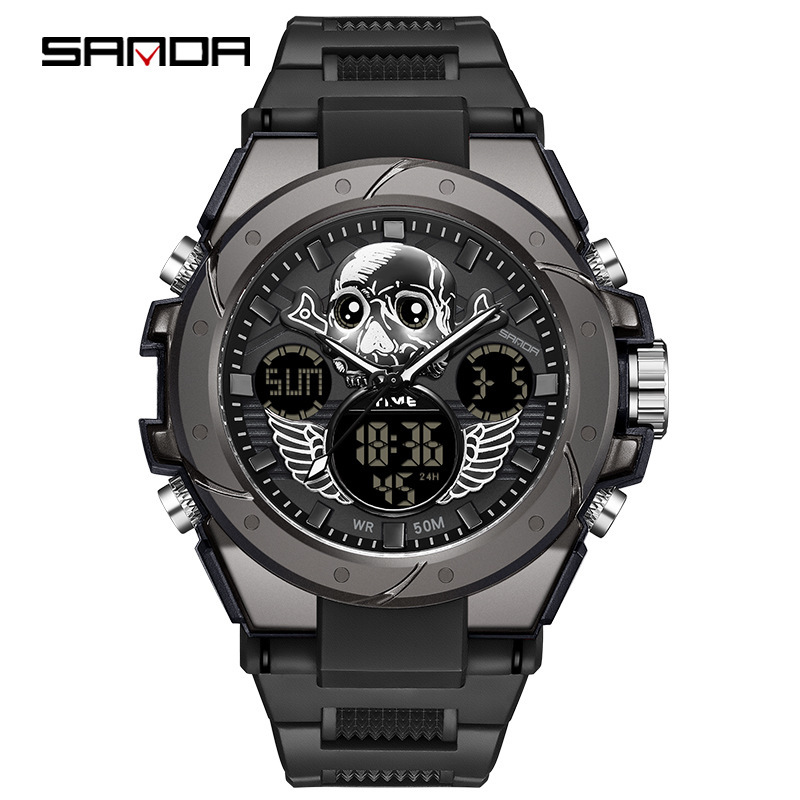 High-Value Trending Live 2024 New Harajuku Style Skull Waterproof Men's Electronic Multifunctional Watch for Men
