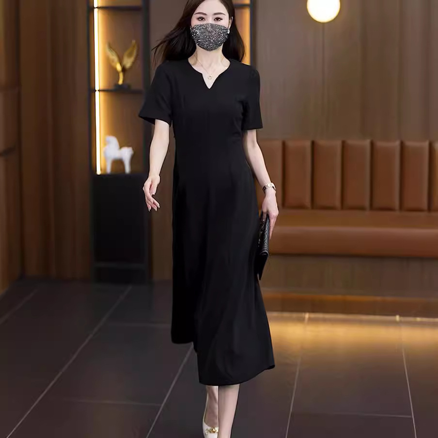 法式赫本风黑色连衣裙女2024新款夏季气质名媛女神范高级感裙子