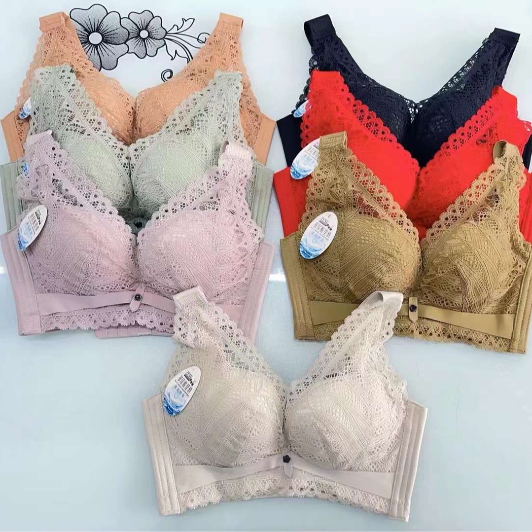 Nuevo sujetador de alta calidad de moda de encaje jacquard transpirable y cómodo ajuste lateral de pecho de cuatro botones ropa interior mujer