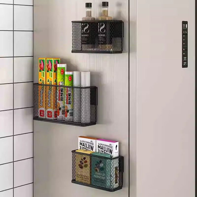Kitchen Refrigerator Magnetic Storage Rack Behind the Entrance Door Umbrella Storage Rack Punch-Free Plastic Wrap Seasoning Bottle Storage Basket
