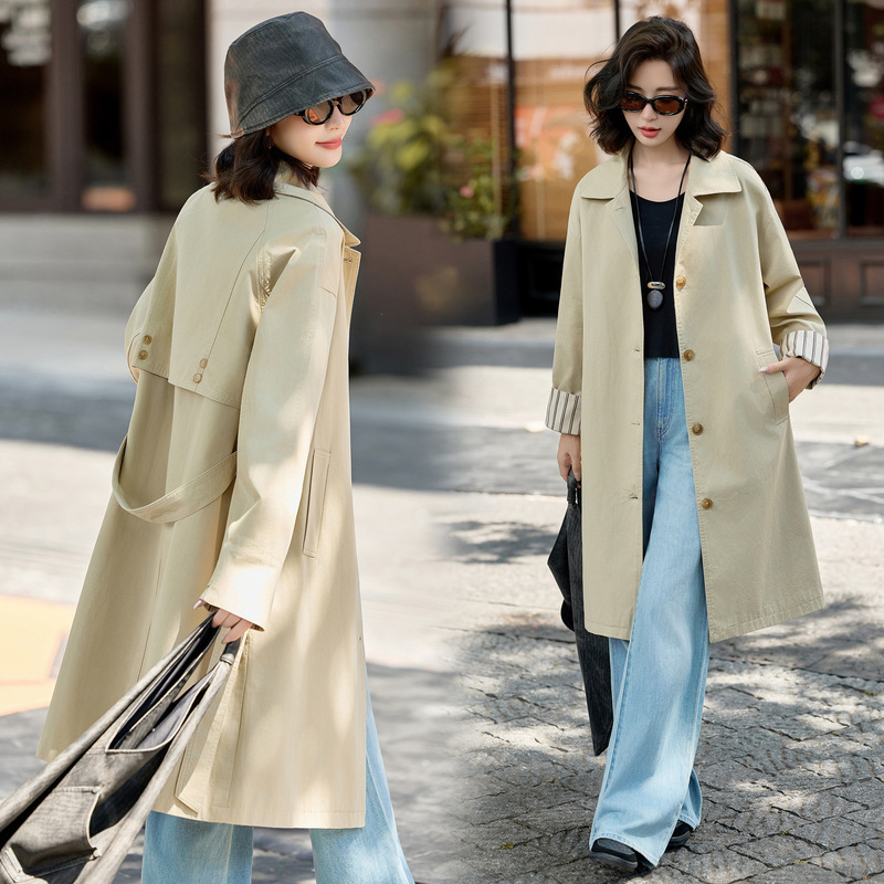 High-End Brand Windbreaker Women's 2025 Spring & Fall Popular New Large Size Outwear Fashionable Casual Over-The-Knee Versatile Outwear Trend