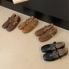 复古棕色方头内增高单鞋乐福鞋子秋季新款软底女鞋法式玛丽珍鞋女