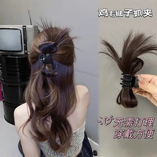 Spice Girls Half-Tie Chicken Feather Shuttlecock Head Wig Grab Clip Lazy Wind Chicken Nest Ball Head Hair Pack Fountain High Horsetail Wig