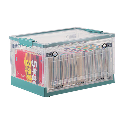 Storage box side-opening household storage box transparent book storage box snacks and miscellaneous folding box toy storage box