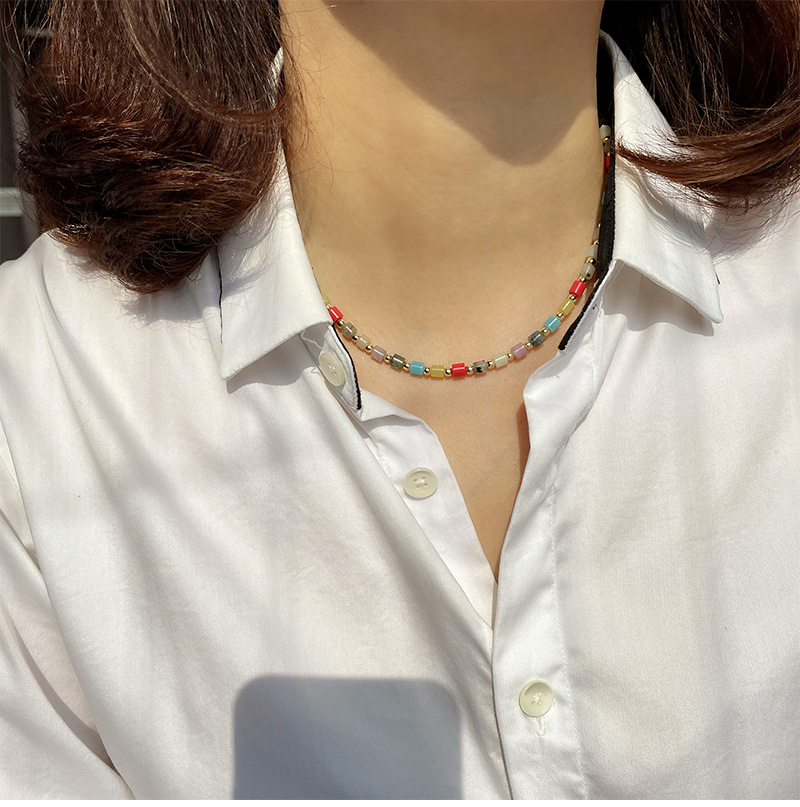 1 Piece Simple Style Geometric Multicolor Beaded Glass Patchwork Womenu0027S Necklace