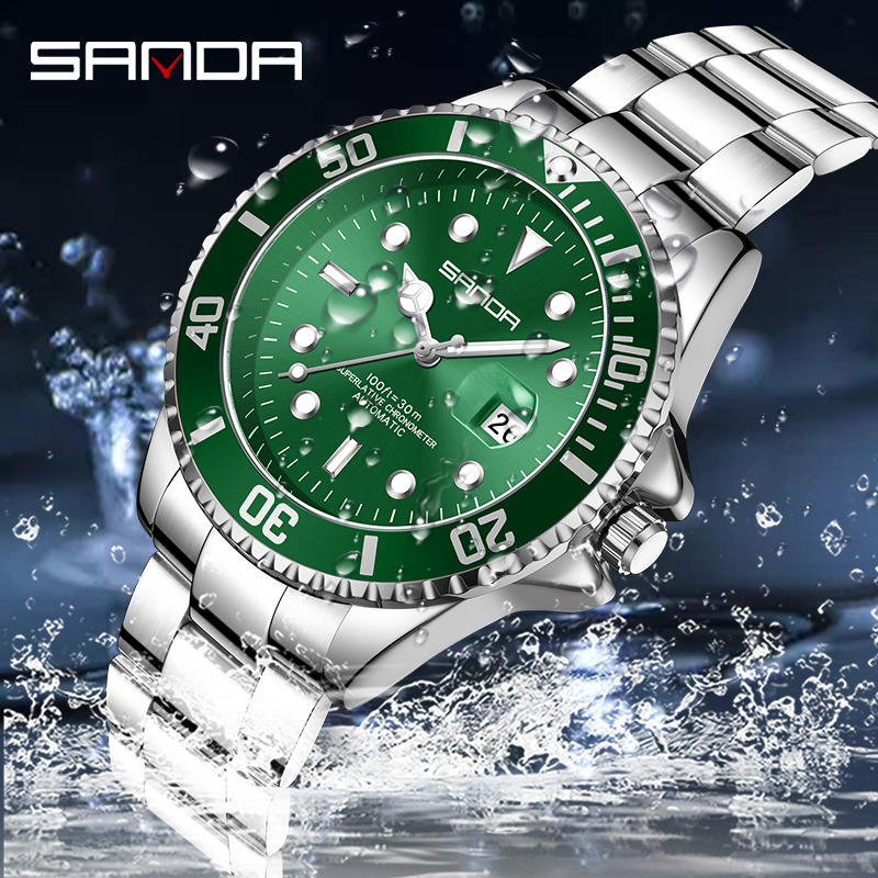 Spot New Green Water Ghost Steel Band Men's Watch Simple Personality Calendar Fully Automatic Watch Men's Mechanical Watch Dropshipping