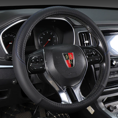 Steering wheel cover | breathable no inner ring - embossed-black-with-deep-blue-stitching-cross-border-high-quality-inner-ring